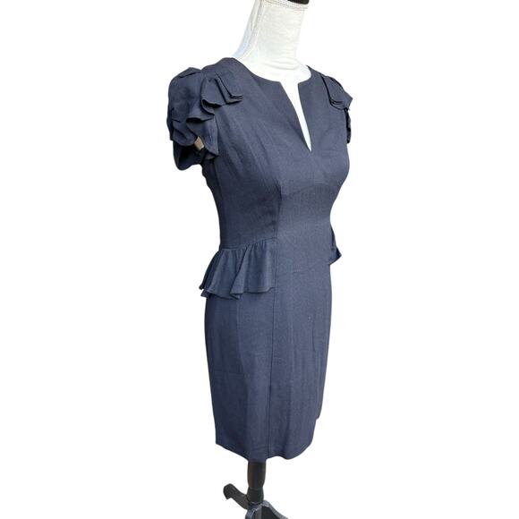 Rebecca Taylor Black Daria Peplum V Neck Fluttler Sleeve Mini Dress - 4 - Picture 3 of 8